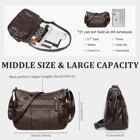 🆕Volganik Rock PU Leather Shoulder Bag Women Brown Soft Pocketbooks Purse - Picture 4 of 7